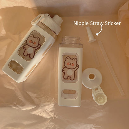 Girls Cute Plastic Summer Drink Bottle With Straw
