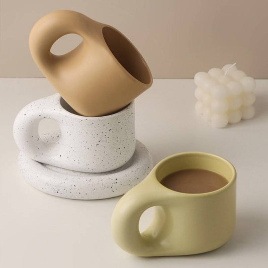 YUCHI Fat Ceramics Mug with Saucer