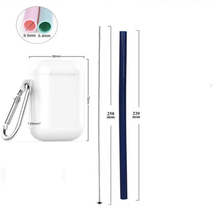 EcoStraw Duo: Portable Foldable Silicone & Stainless Steel Straw Set